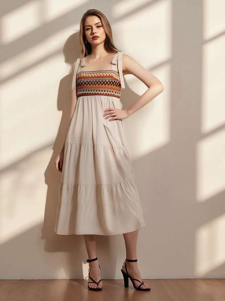 Bohemian Floral Print Off-shoulder Maxi Dress with Ruffle Hem and Tie Waist Detail for Womensummer Beach Party