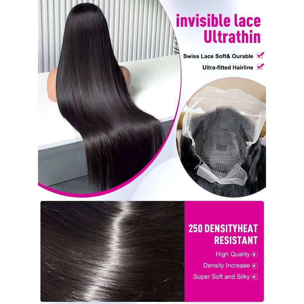 NAMM Luvin 250 300 Density 13x4 13x6 Bone Straight HD Transparent Front Human Hair Wig 30 40 Inch Pre Plucked Lace Frontal Wigs