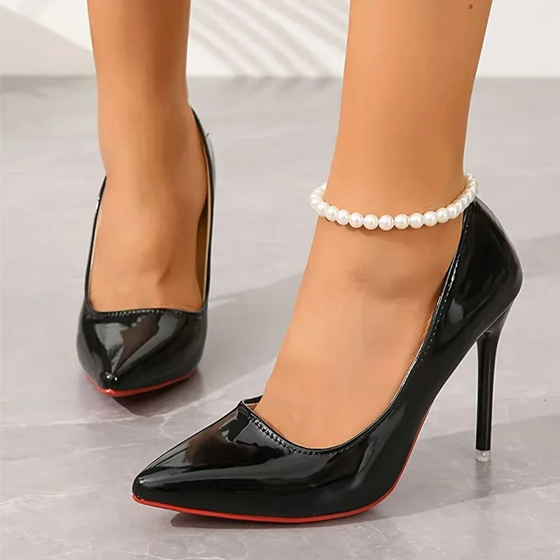 Sexy Pointed Toe Black High Heels Pumps Women Patent Leather Thin Heeled Party Shoes Woman Plus Size 43 Slip On Wedding Shoes 250606