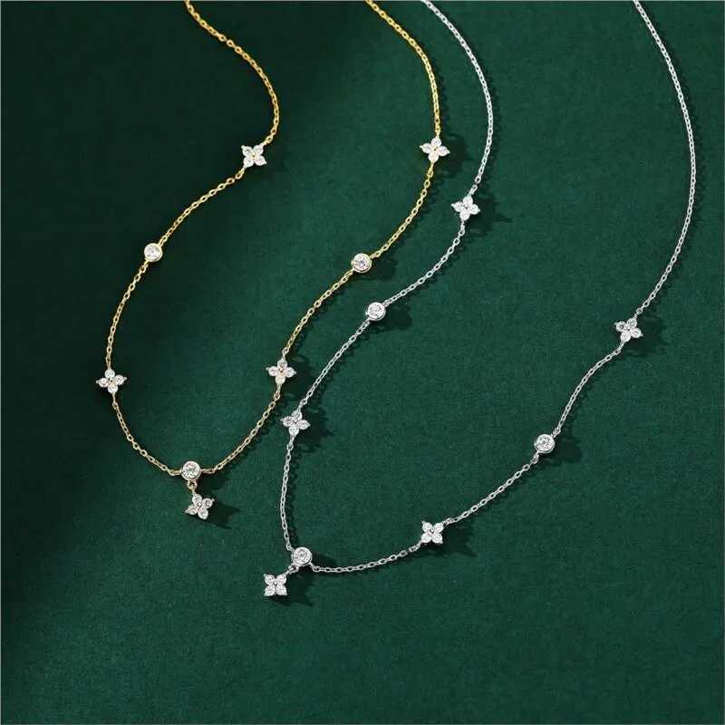 Inlaid Zircon Four- Flower Necklace Earrings Jewelry Set for Women New Niche Light Luxury Hot Fashion Accessories Z250607