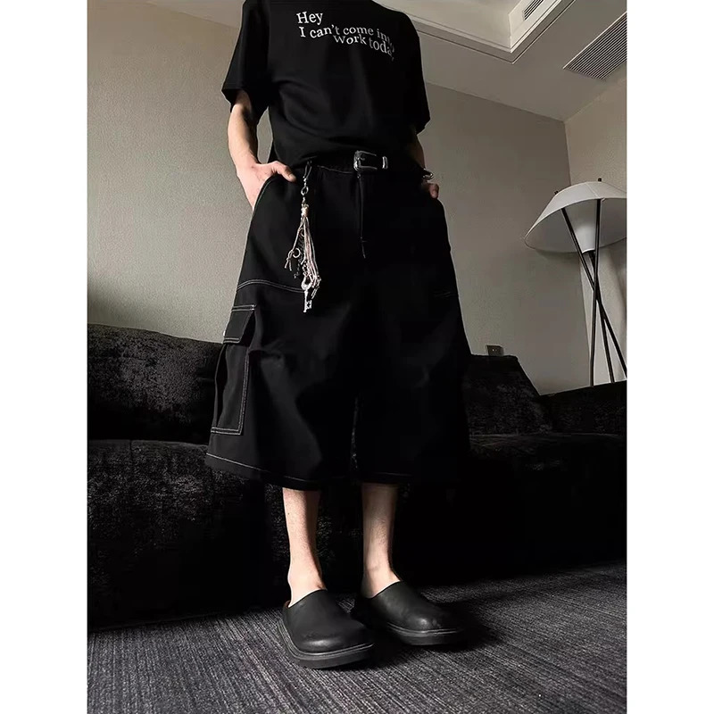 American Vintage Y2k 90s White Cargo Pants Mens Harajuku Oversized Baggy Summer Short Trousers Streetwear Korean Fashion Capris 250605