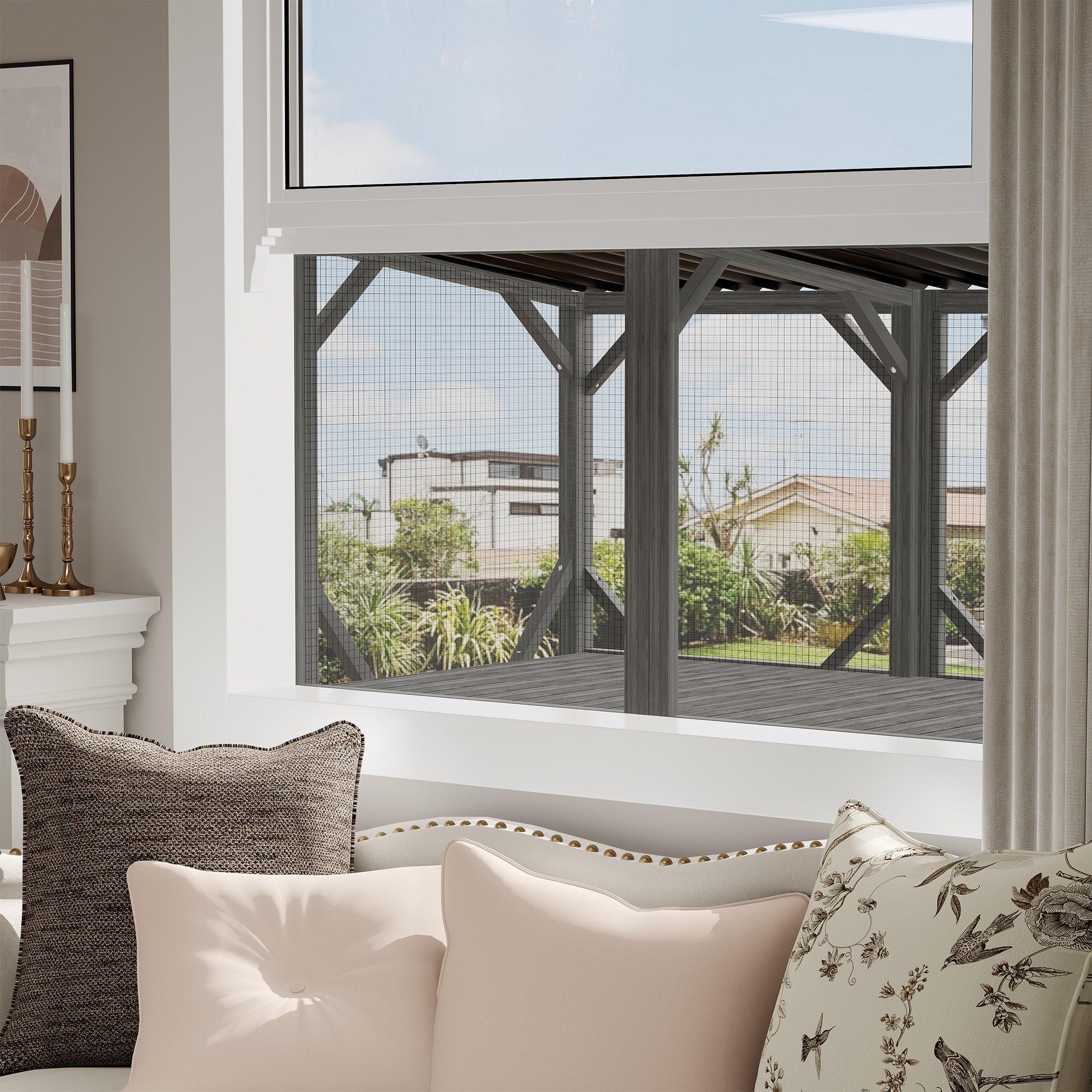 Cat Window Box 43.3" Catio Outdoor Cat Enclosure with Bug Proof Net for Sunbathing Napping Viewing Window Perch for Large Indoor Cats - All Weath