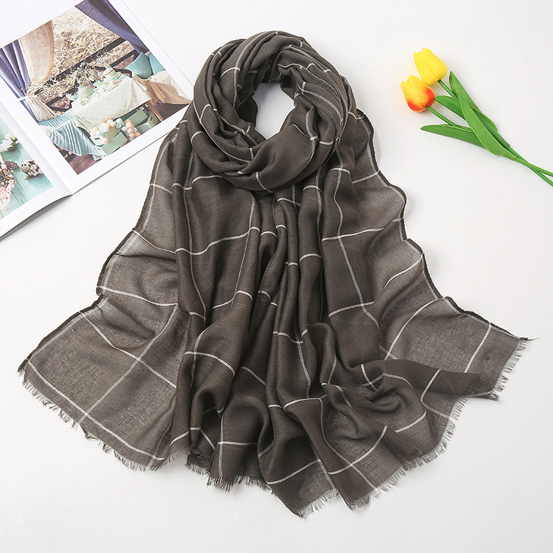 K959 European and American style autumn and winter cotton and linen plaid striped scarf Cross-border new checkered cotton spot wholesale