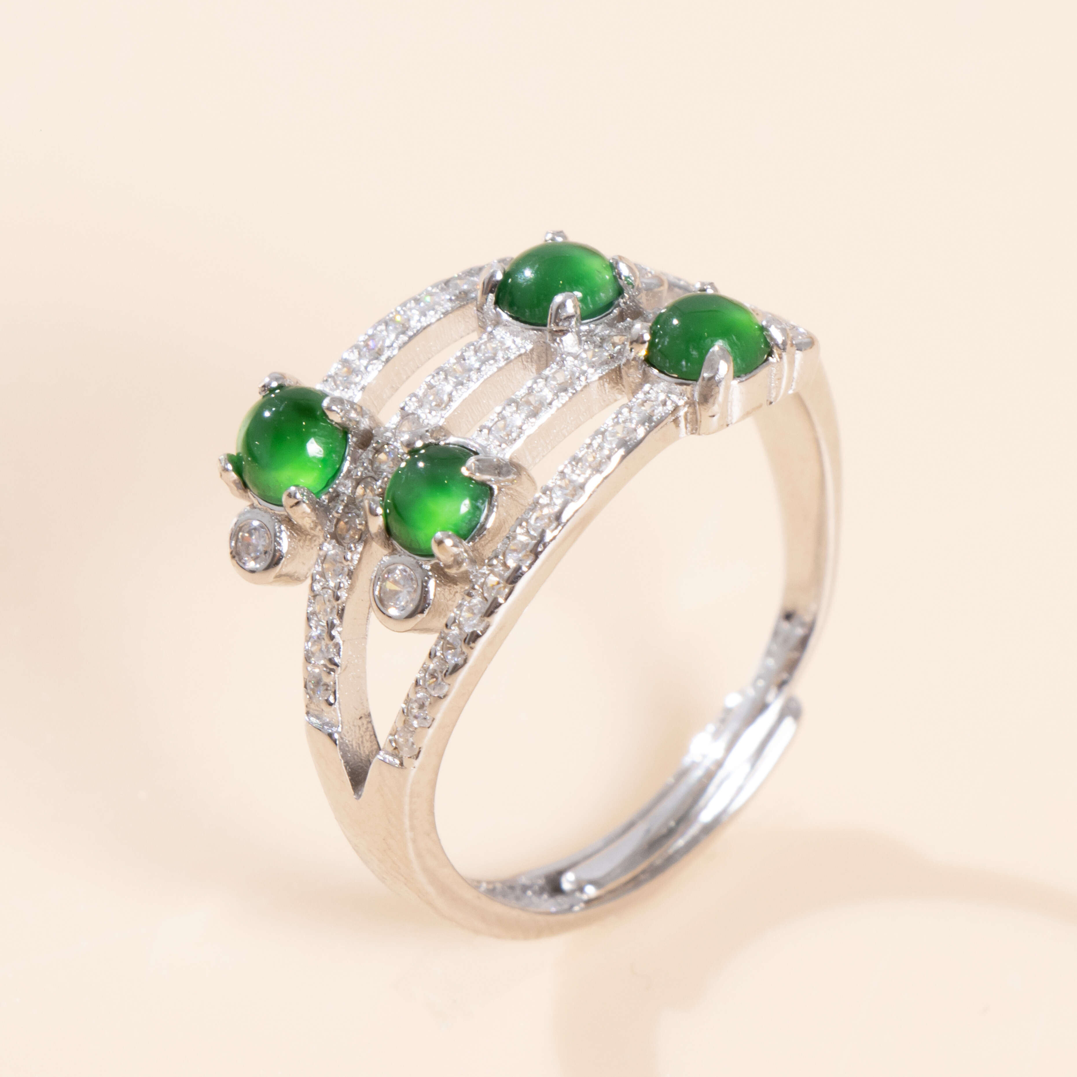 Wholesale Vintage 925 Sterling Silver Multiple Stones Ring Unisex Jewelry Natural Jade Inlay Fine Jewelry