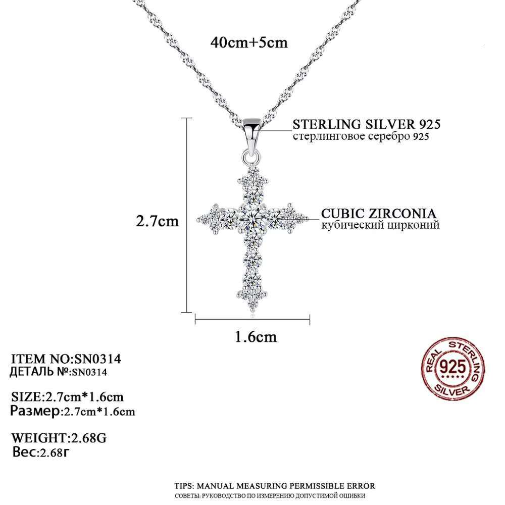 CZCITY 925 Sterling Silver Cross Necklace 3A Cubic Zirconia Cross Pendant Necklaces for Women Wholesale Jewellery