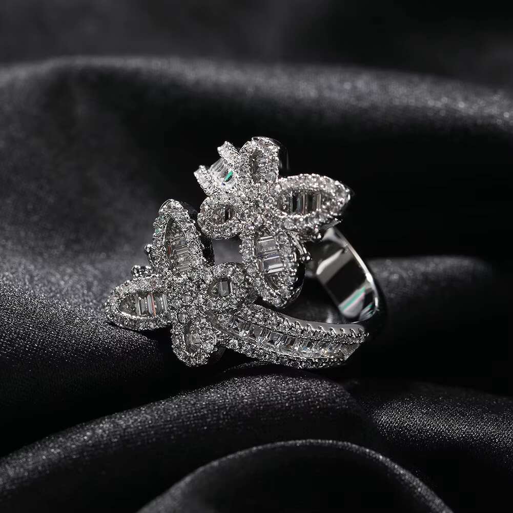 New Arrival Adjustable Baguette Opening Double Butterfly Shape Women Ring