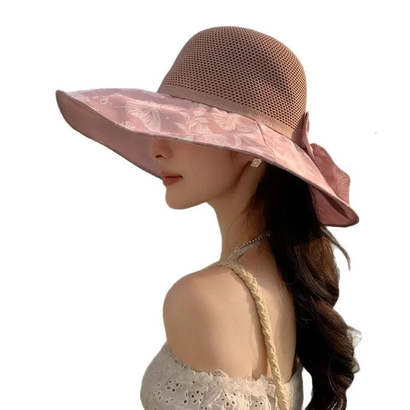 Summer Hat Womens Bow Fashion Versatile Fishermans Hat Summer Breathable Sunscreen Sunshade Sun Hat 250606