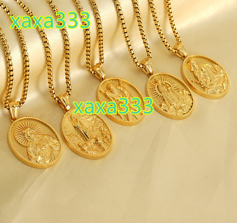 Ganku Vintage Trend Stainless Steel Virgin Mary Necklace Hip Hop Cross Pendant for Men Women Gold Plated for Parties Gifts