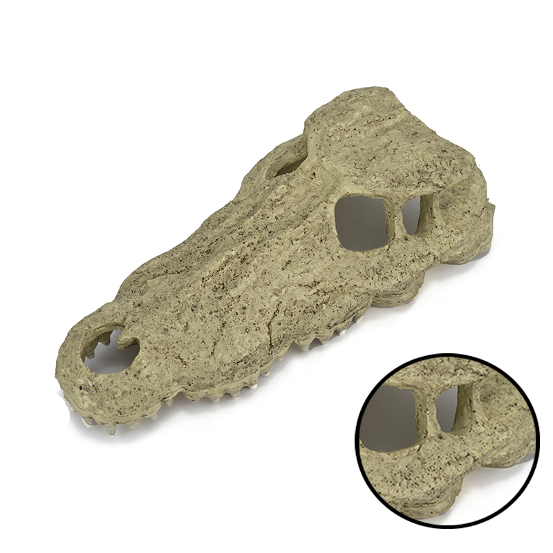Realistic Crocodile Headed Skeleton Shell Habitat for Reptiles - Perfect Aquatic Decor
