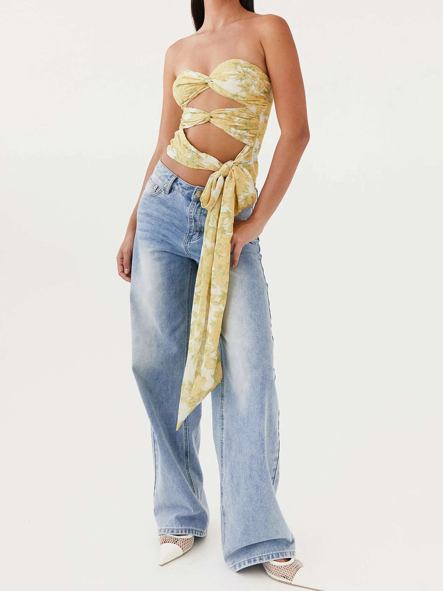 Womens Off Shoulder Ruffle Crop Tops Summer Boho Floral Print Elastic Tube Top Sexy Fit Blouse Shirt