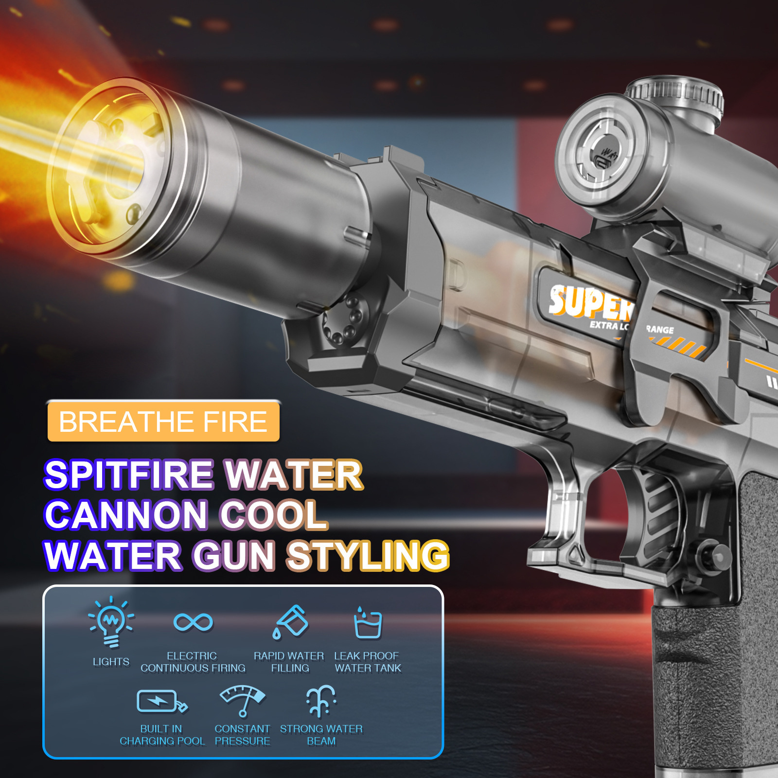 Electric continuous firing intelligent reloading fire special effect water gun, a cooling wonder for boys and girls in summer
