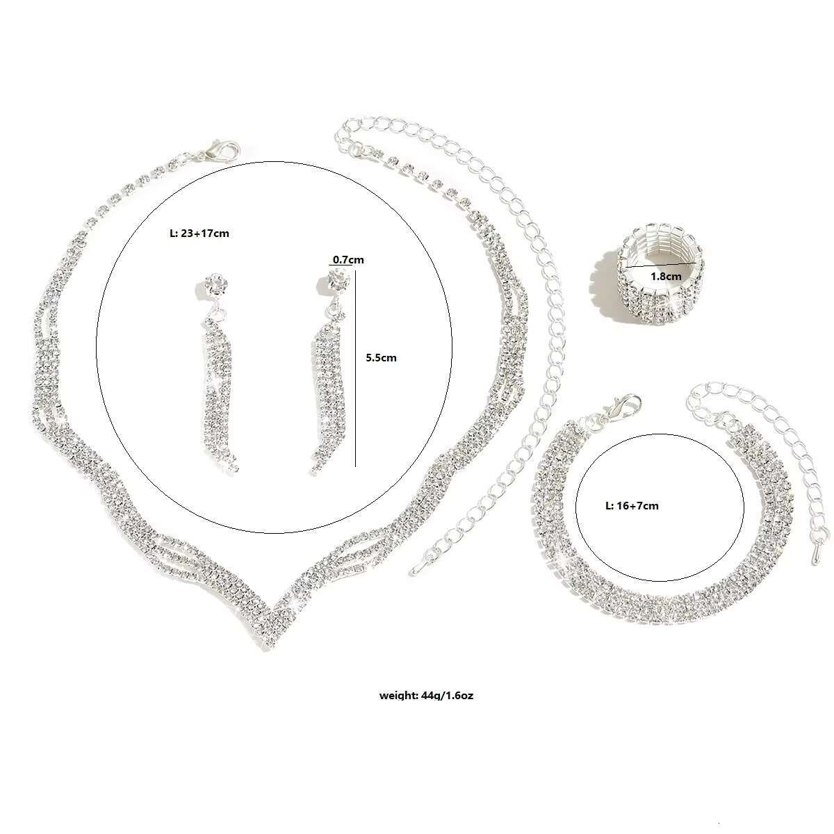 2025 Hot Selling Womens Four-Piece Fashion Jewelry Set Bridal Dinner Casual Diamond Cross-Border Earrings Ring-Popular