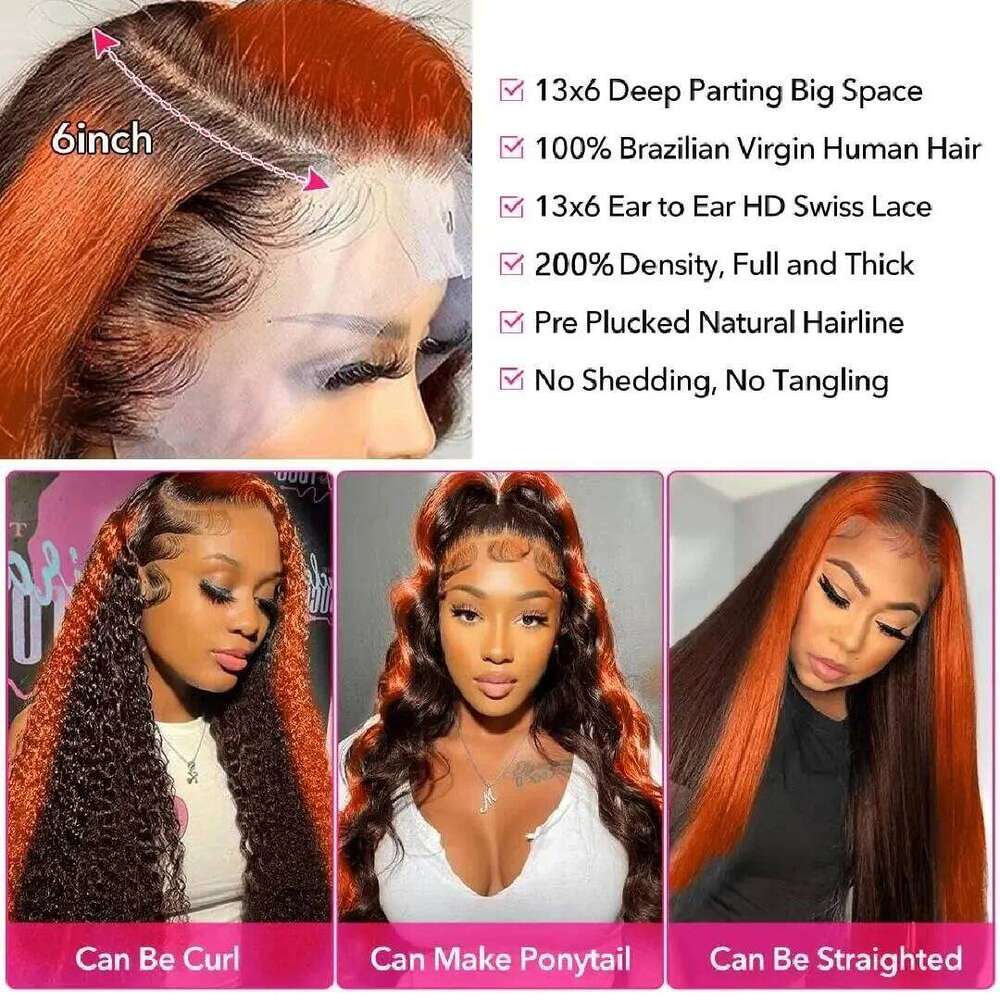 NAMM 30 32 Inch Highlight 13x6 HD Lace Front Wigs Human Hair Ginger Orange 1B/350 Wet And Wavy 13x5 Body Wave Ombre Wig For Women