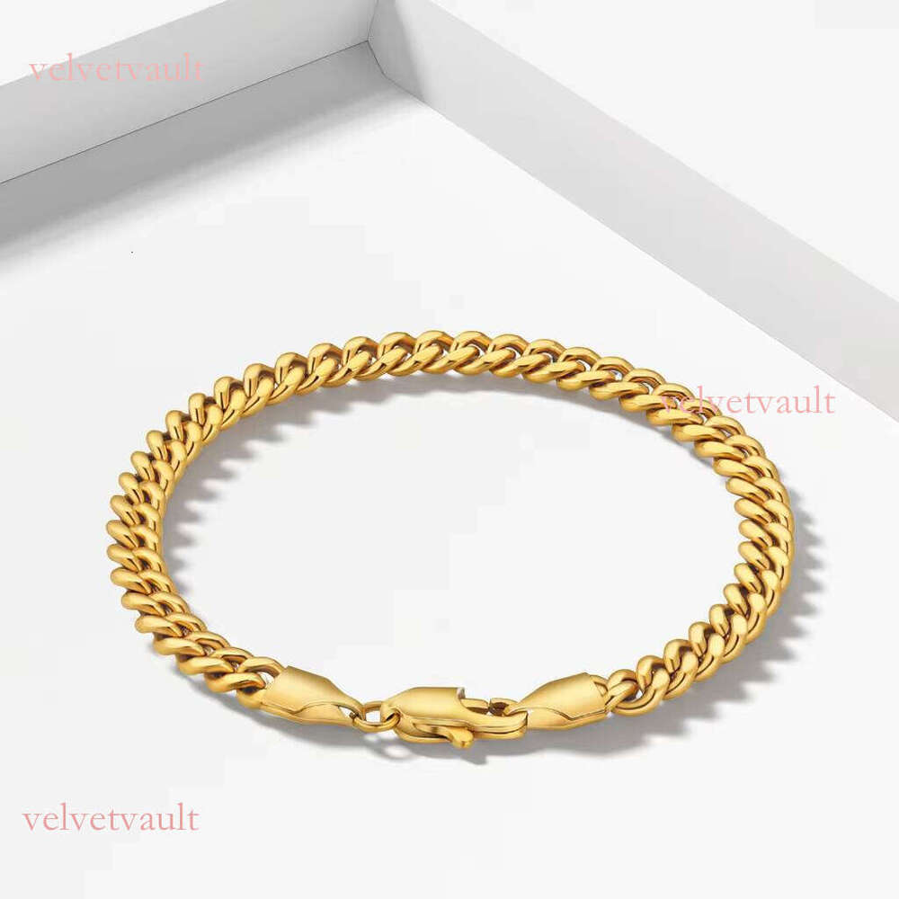 Real Gold Plated 3mm 5mm Durable Waterproof Stainless Steel Jewelry Gift Miami Cuban Chain Bracelet for Men and Women