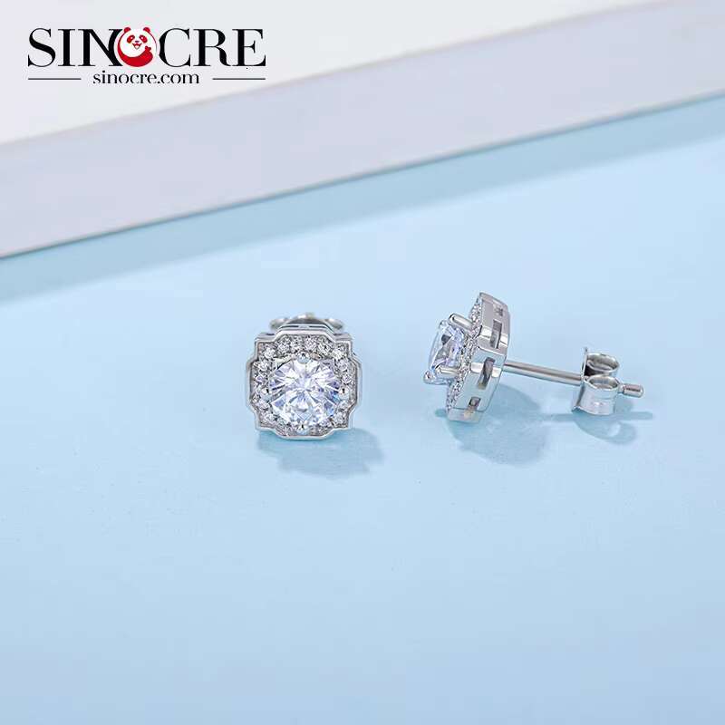 Square Shape Luxury Moissanite Diamond Stud Earrings Women Luxury Mossinate Earrings Wholesale Christmas Gift