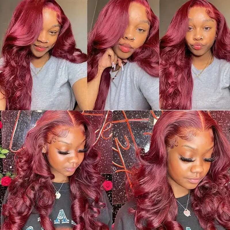 Fashion Wine Red Hot Selling Front Lace 13*4 Big Wavy Long Curly Hair Full Wig