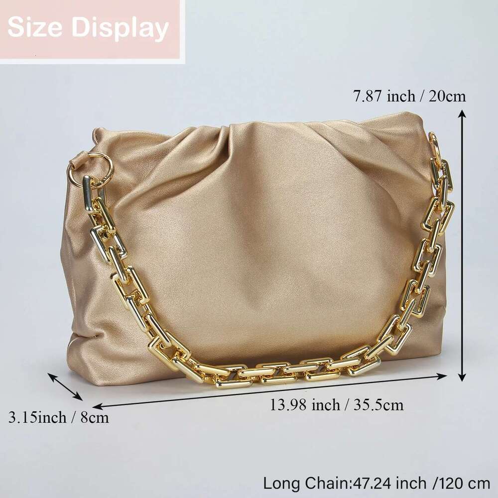 Golden Pleated PU Ladies Shoulder Bag,Short Chain Tote Evening Bag,Large Capacity Crossbody Bag,Suitable For Wedding,Party