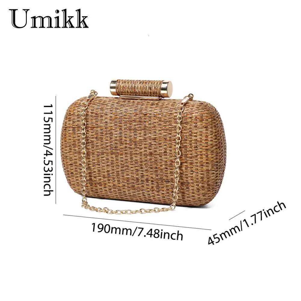 Elegant Women Hand Woven Evening Bag With Versatile Chain Strap For Weddings Parties And Beach Gatherings