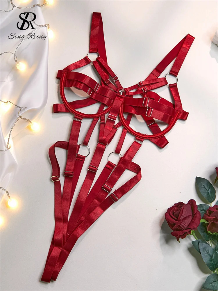 SINGREINY Porno Hollow Out Slim Club Rompers Sleeveless Bandage Sheath Playsuits Female Solid Lingerie Sexy Backless 250606