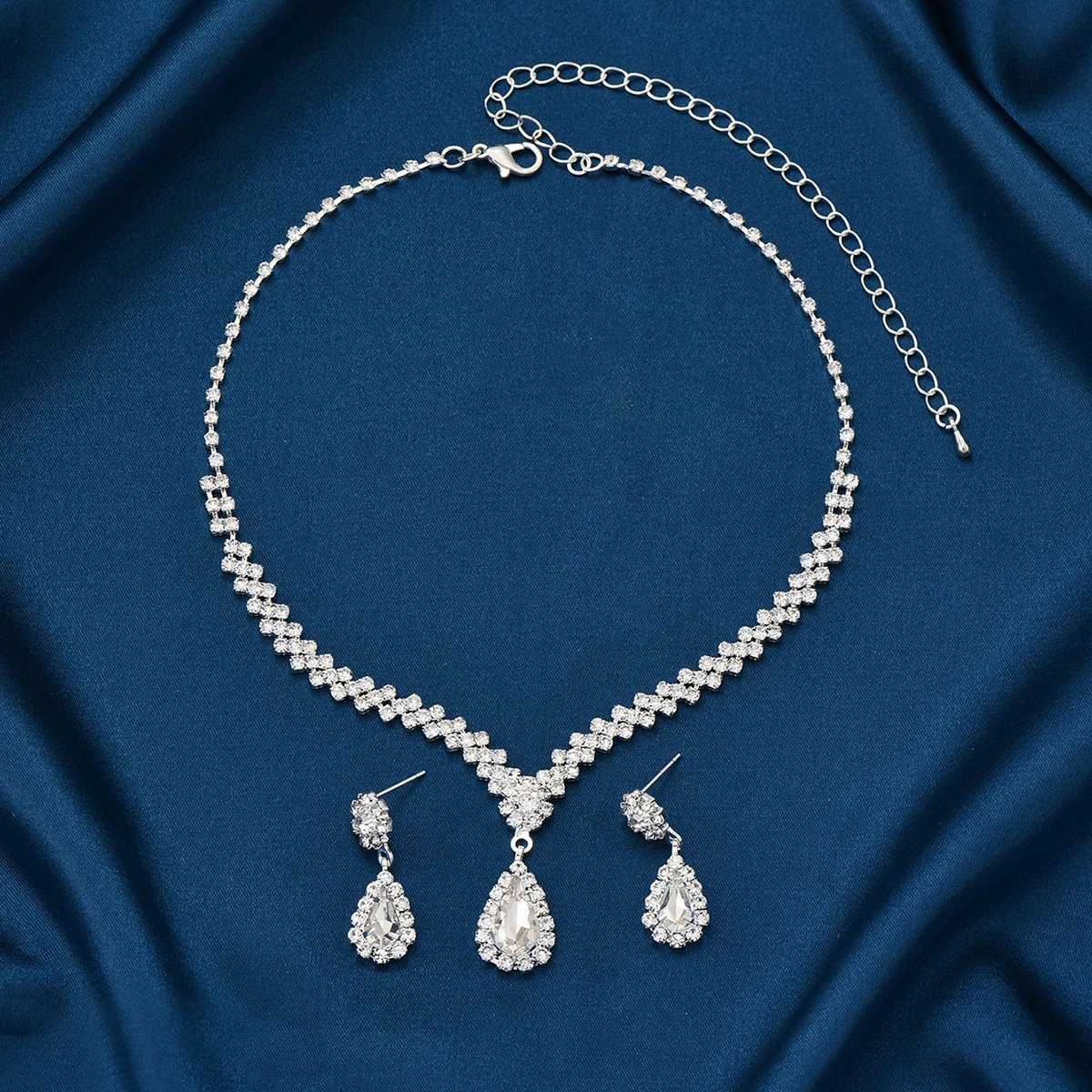 3 Pieces Of Fashionable Womens Water Drop Necklaces And Earrings Set For Wedding Season Banquet And Party Accessories-2910 Z250607