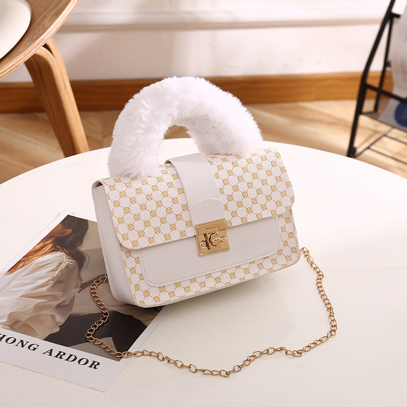 Free Shipping 2025 New Designer Bag Plush Luxury Wallet Color Blocked Trendy Small Square Bag Fashion Handbag Chain Printed Single Shoulder Diagonal C