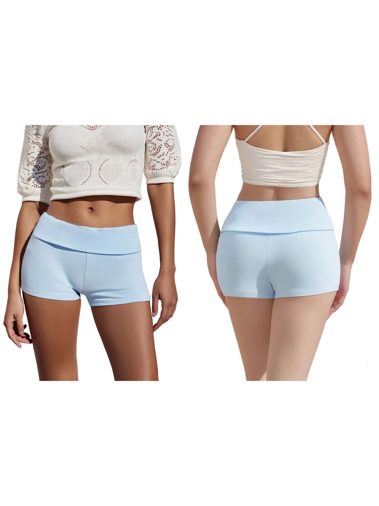 Womens Summer High Waist Solid Color Shorts Elastic Waistband Casual Streetwear Shorts for Everyday Outfits and Dates