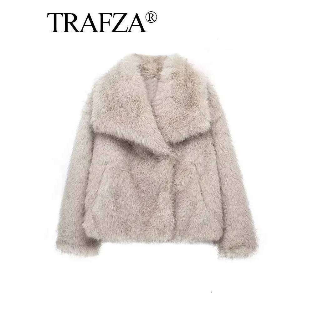 luanyun Women Fashion Faux Fur Jacket Vintage Turn-Down Collar Long Sleeve Coat Autumn Winter Woman Elegant Streetwear luanyun