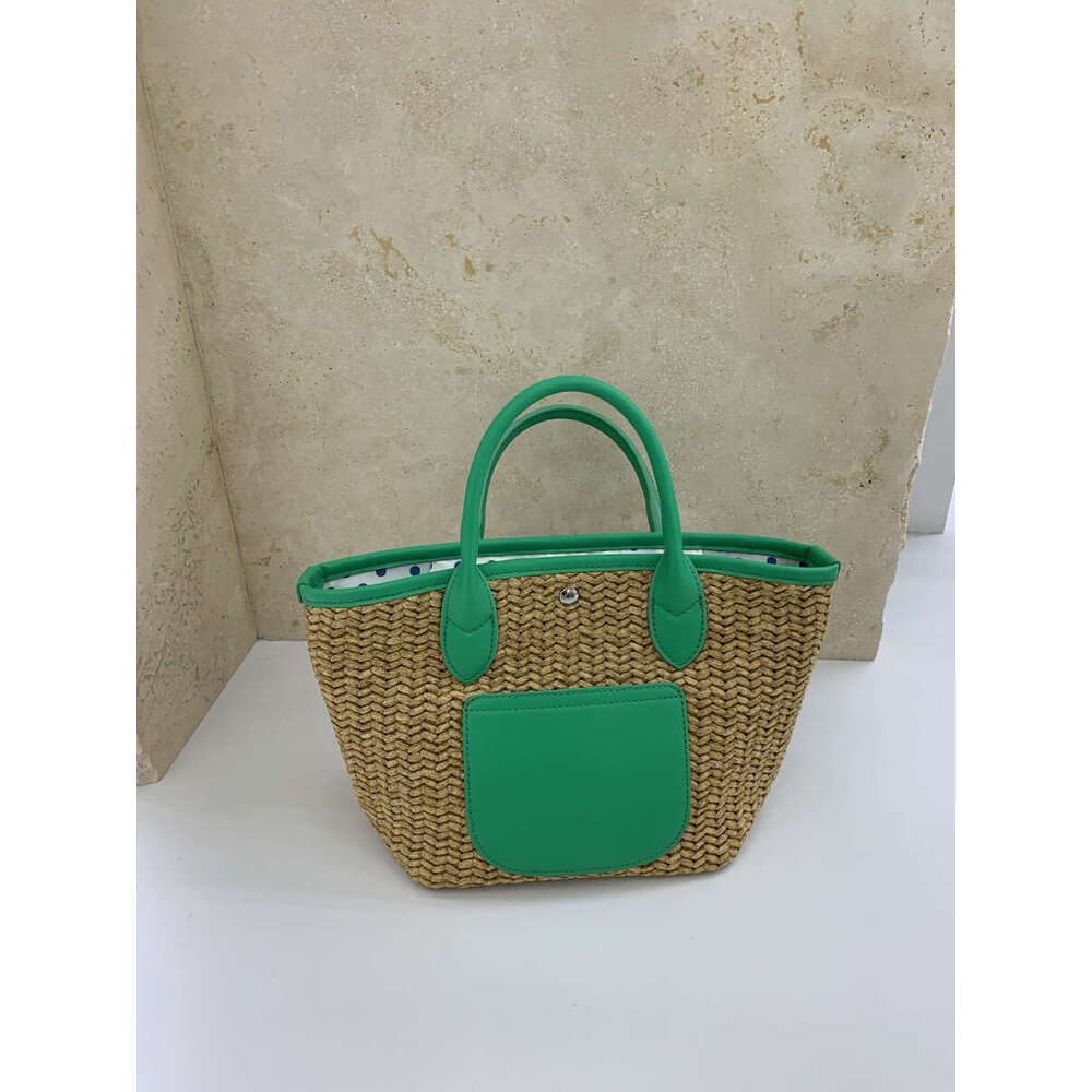 Straw Woven Basket Artistic Patchwork Color Block Pastoral Style Tote Bag Large Capacity Casual Handbag