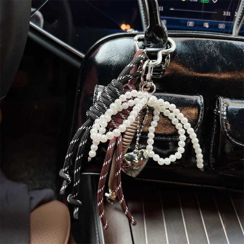 Y2k Pearl Bowknot Heart Bag Charms Keychain Lock Chain For Cute Lady Phone Case Hanging Ornaments Emo Bag Accessories Functional XJ250607