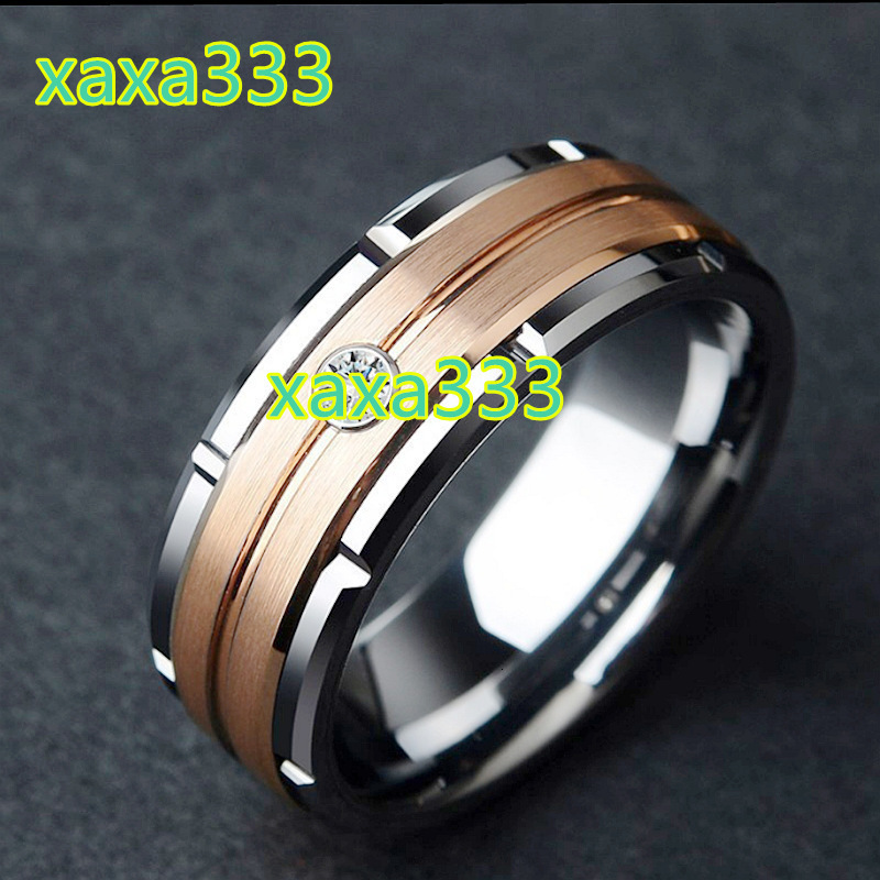 Temperament Trend Fashion Diamond-encrusted Stainless Steel Ring Engraved Geometry Two-color Handsome Matching Couple Ring