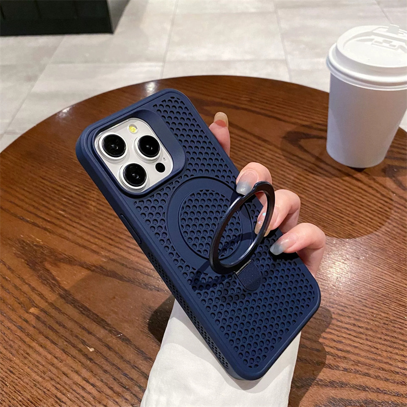 Heat Dissipation Magnetic Case For iPhone 16 15 14 Plus 13 12 11 Pro Max Magsafe Ring Holder Cover Breathable Cooling Mesh Shell