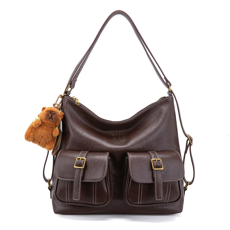 Free Shipping New Women's Multi Pocket Handbag Fashionable Retro Commuting Shoulder Bag Large Capacity Urban Bucket Bag Luxury Student Backpack