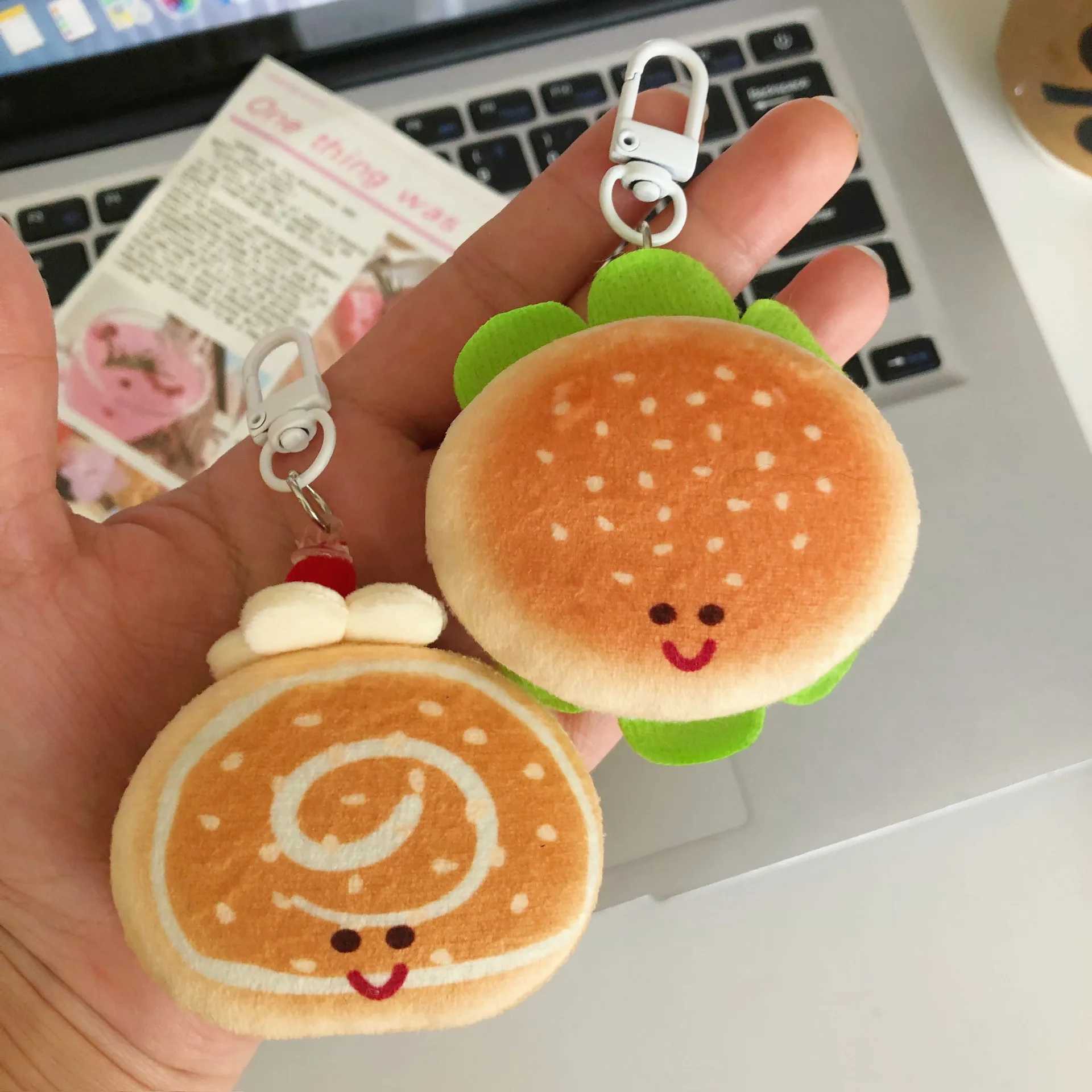 Kawaii Pendant Sweater Style Chain Cute Hamburger Bread Keychain Plush Doll Bag Pendant Girl Doll Key Chain Pendant Funny Pendant XJ250607