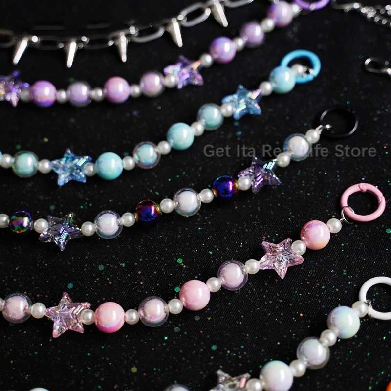 Italife Blue Chain Stars Pearls Double Chains Ita bag Accessories Pink DIY Candy Shining Star Chain Anime ItaBag Decoration H335 XJ250607