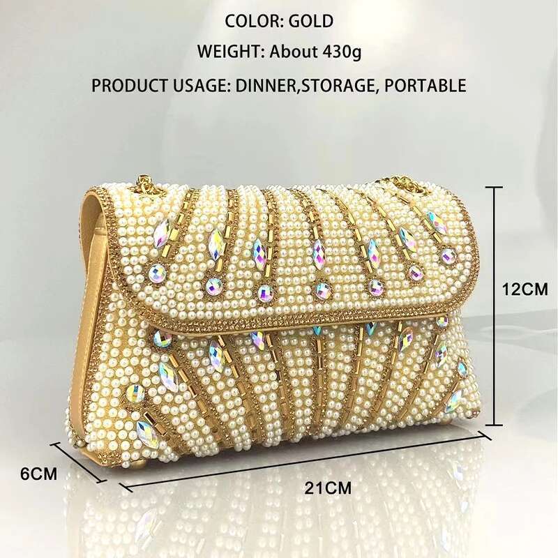 JIOMAY Quiet Pearl Purse Designer Rhinestone Purses For Women Shiny Party Clutch Bags Messenger Bag Wallet