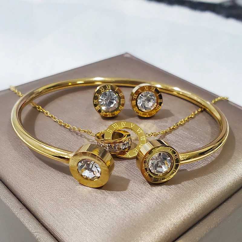 Luxury Roman Numeral Necklace Earring For Women Party 316L Stainless Steel Jewelry Set Gift Box Z250607