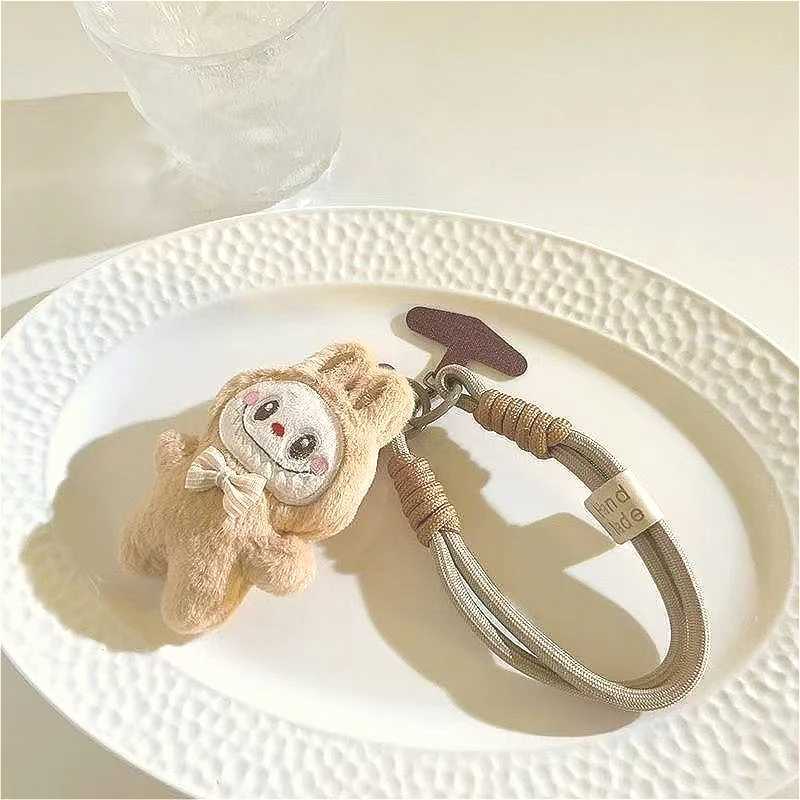 Labubu Keychain Creative Flocking Mini Phone Pendant School Bag Cute Pendant Fashion Popular Car Key Chain Birthday Gift Z250607