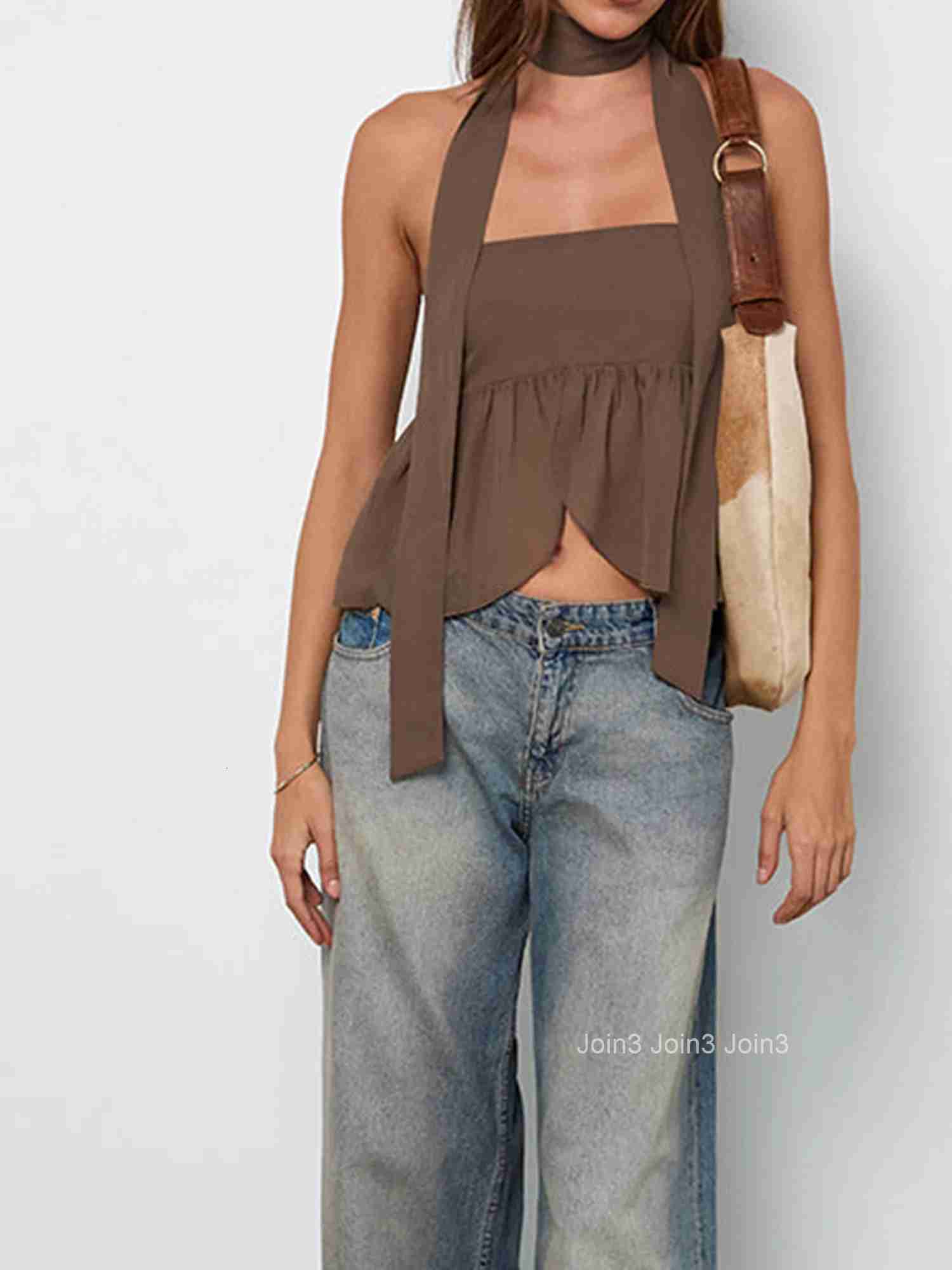 Womens Solid Color Off-shoulder Tube Top with Ruffled Detail and Matching Scarf Set for Chic Summer Street Style Fashion