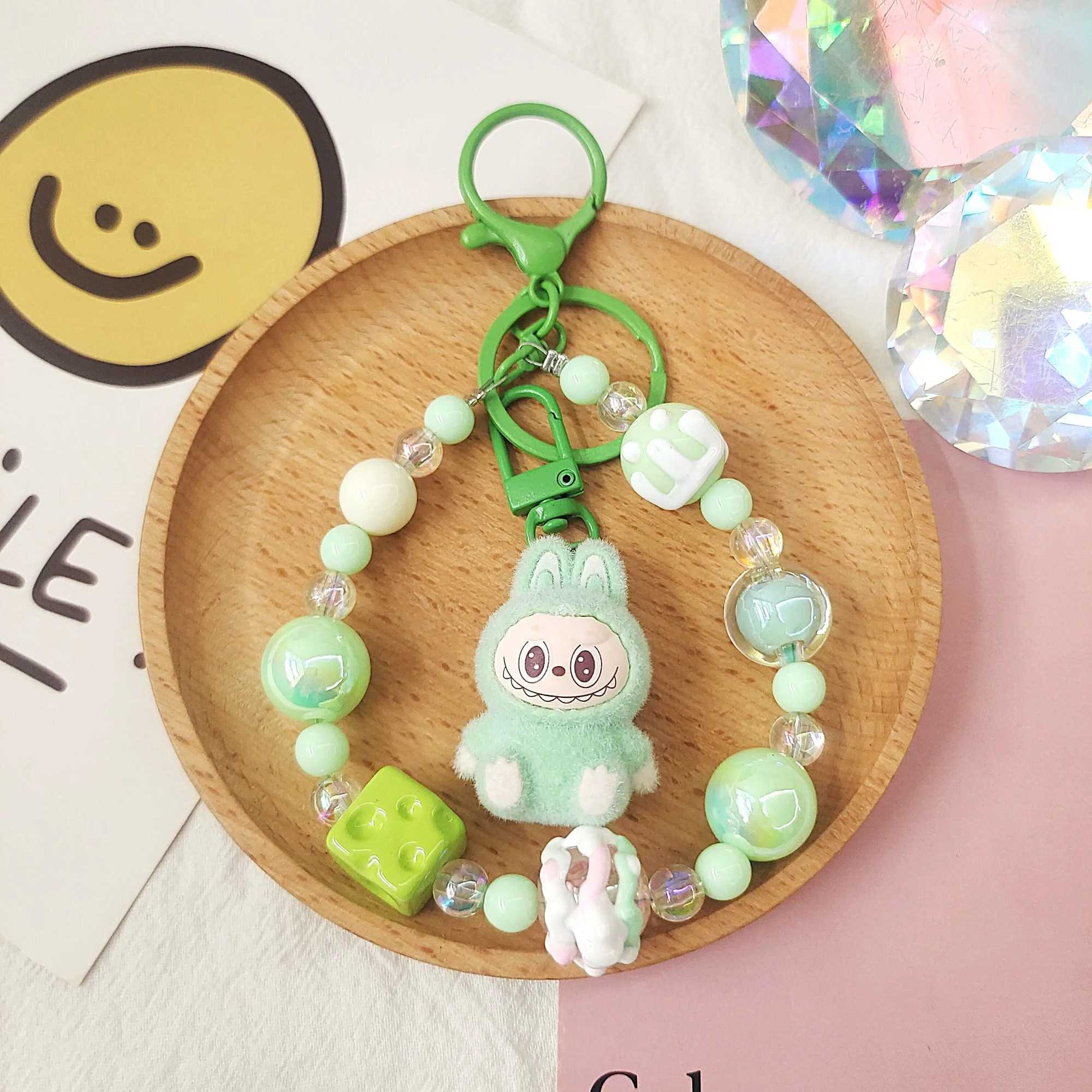 Labubu Keychain Creative Bead Jewelry Resin Cartoon Backpack Pendant DIY Couple Accessories Decoration Holiday Children Gifts XJ250607