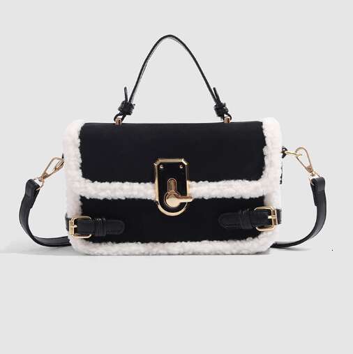 Women's Fashion Lamb Wool Retro Shoulder Autumn Winter New Handbag Cute Patchwork Purse Messenger Bag Casual Crossbody Bags