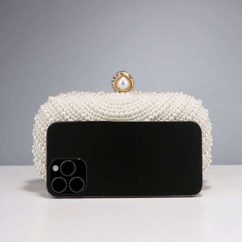 Beading Women Evening Bags Vintage Small Chain Shoulder Pearl Dias Metal Ladies Clutch Handbags
