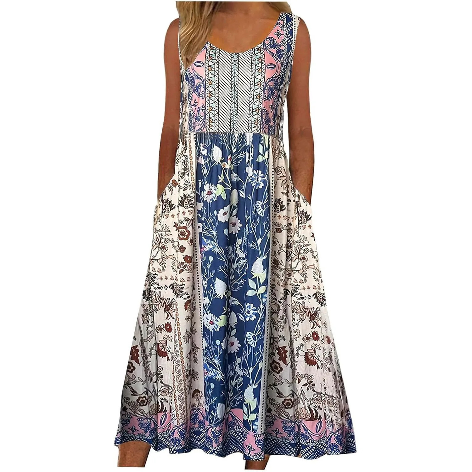 Europe and the United States 2024 spring summer print sleeveless pullover dres casual plussize dress 250526
