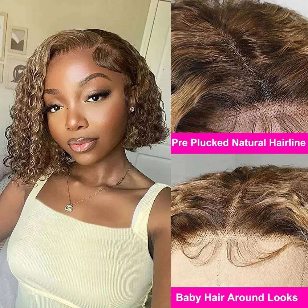 NAMM 4/27 Highlight Curly Wigs Short Bob Human Hair Brazilian Water Wave Ombre Blonde Color 13x4 Full Lace Frontal Wig For Women