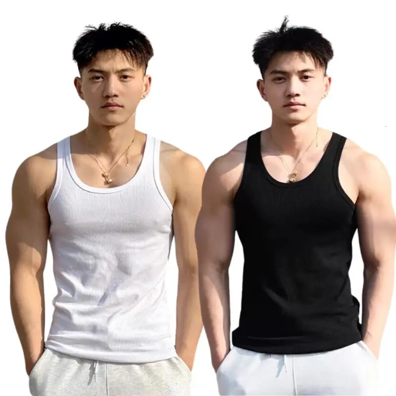 Summer Solid Square Neck Tank Top Cotton Black White Gray Women Men Plus Size Clothing Singlets Sleeveless Fitness Vest 250527