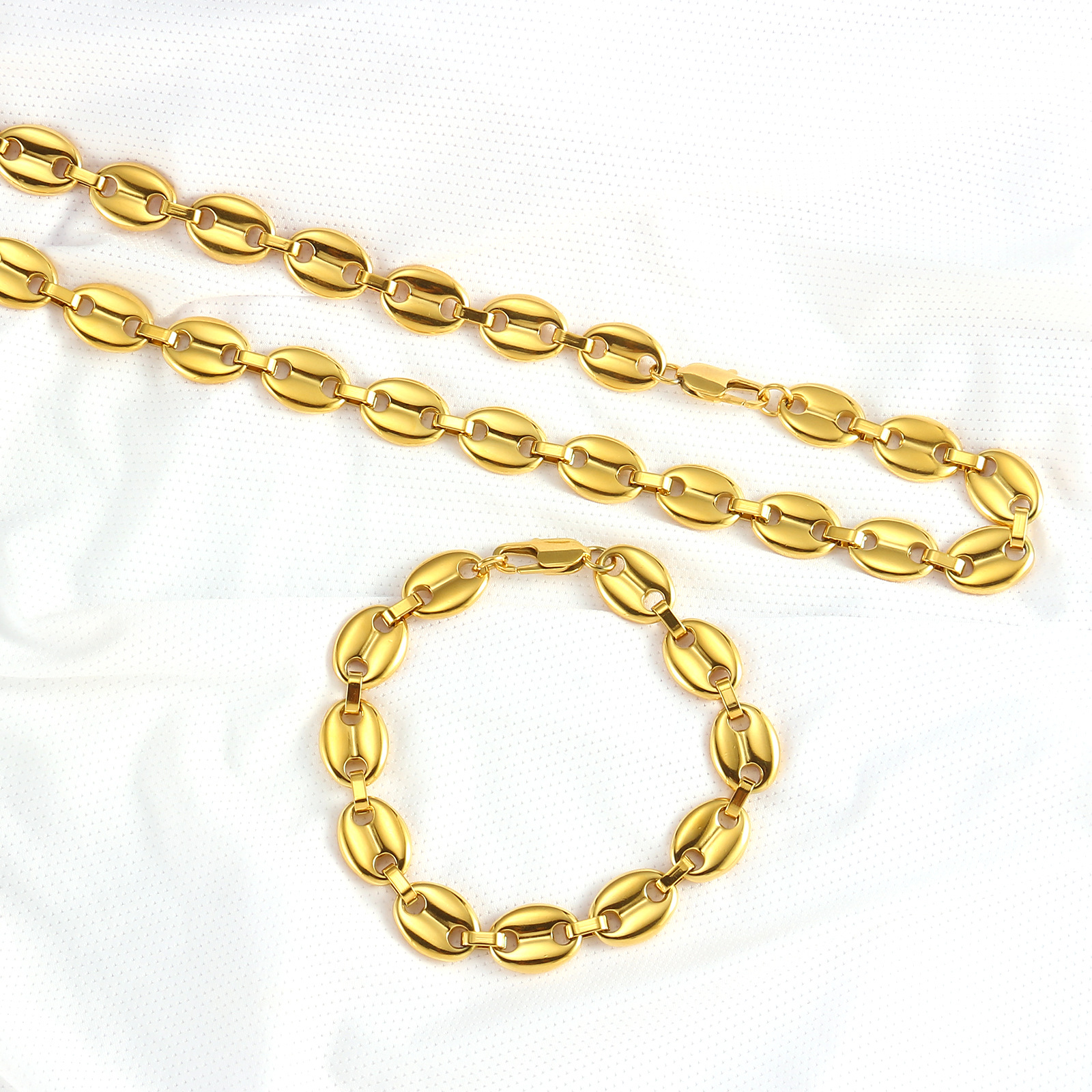 Hip Hop Coffee Beans Stainless Steel Chain Necklace Bracelet Mens Jewelry