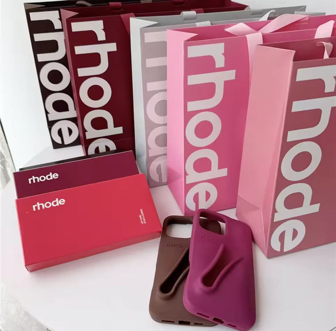 Luxury Rhode Premium Silicone Case Set For IPhone16E 16 15 Plus 14 13 12 11 Pro Max With Box Lipstick Bracket Protect Back Cover