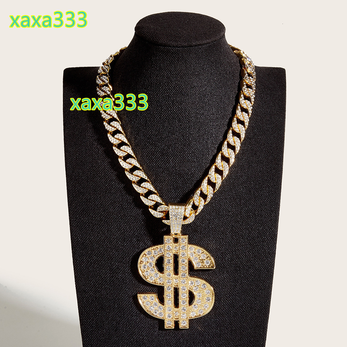 Hot Sell Hip Hop Diamond Encrusted Dollar Pendant Cuban Chain Necklace Accessories Bully Street Dance Nightclub Collarbone Chain