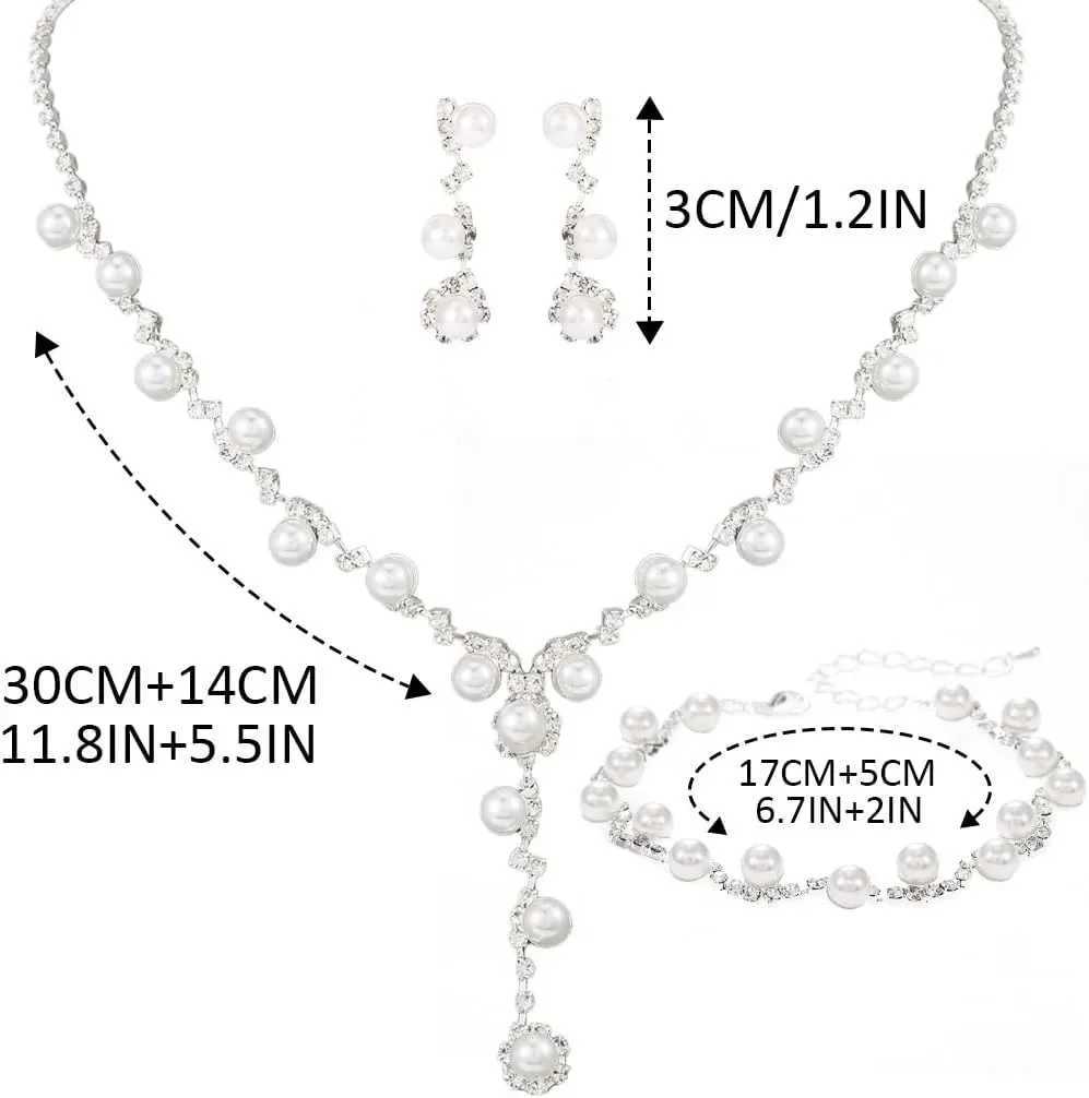 Silver Pearl Bridal Wedding Jewelry Set Rhinestone Necklace Earrings Sets Formal Costume Jewelry for Women and Brides Z250607