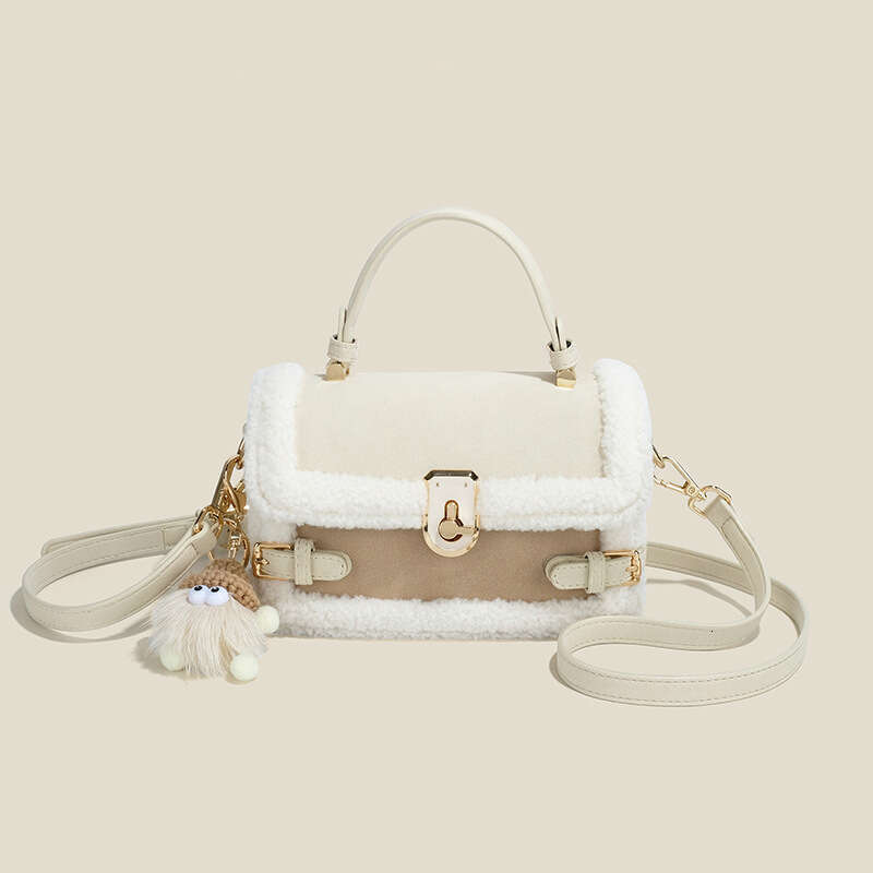 Women's Fashion Lamb Wool Retro Shoulder Autumn Winter New Handbag Cute Patchwork Purse Messenger Bag Casual Crossbody Bags