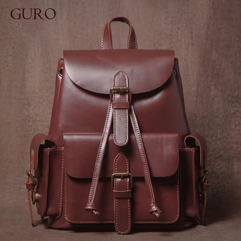 GURO High Quality Cowhide Backpack Womens Vintage Trend Weekend Travel knapsack Deluxe n Genuine Leather Girls School Bags 250605